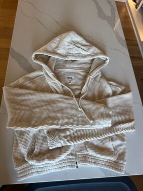 aerie Cream Waffle-Knit Hooded Zip-Up Sweater